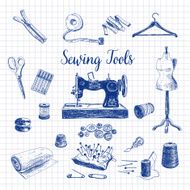 Vector set of hand drawn sewing and knitting tools N2