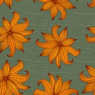 Green seamless texture with orange lilies Vector illustration