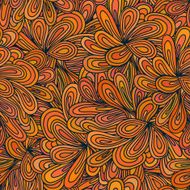 Orange seamless texture with flowers Vector illustration