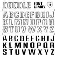 Doodle vector font family 11 on dark Black and white