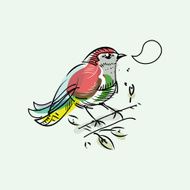 Colorful hand drawn bird