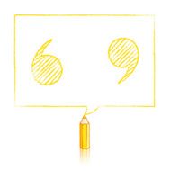 Yellow Pencil Drawing Quotation Marks in Rectangular Speech Ball