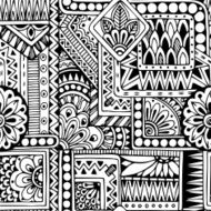 Seamless ethnic doodle black and white background pattern in vector