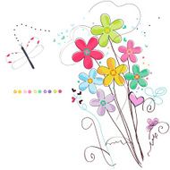 Colorful doodle flowers border greeting card
