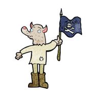 cartoon wolf man waving pirate flag N4