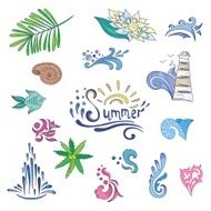 Colorful Sketch Style Summer Icons