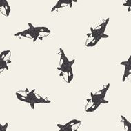 Killer Whale doodle seamless pattern background N2