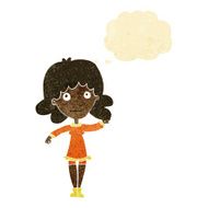 cartoon friendly woman waving with thought bubble N55