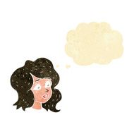 cartoon woman looking concerned with thought bubble N11