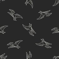 Pterodactyl dinosaur doodle seamless pattern background N3
