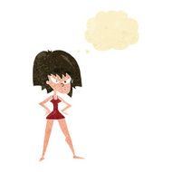 cartoon angry woman in dress with thought bubble N10