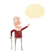 cartoon old man with walking stick thought bubble N10