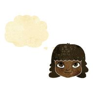 cartoon happy female face with thought bubble N204