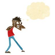 cartoon man panicking with thought bubble N59