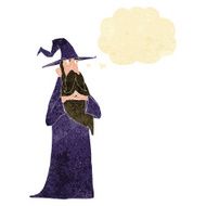 cartoon old wizard with thought bubble N13