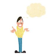 cartoon man shrugging shoulders with thought bubble N39