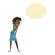 cartoon woman laughing with thought bubble N11