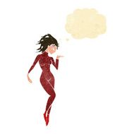 cartoon future space woman with thought bubble N11