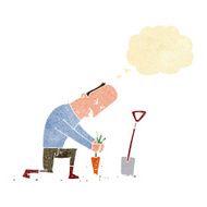 cartoon gardener with thought bubble N11