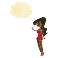 cartoon woman at party with thought bubble N22
