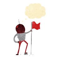 cartoon astronaut planting flag with thought bubble N9