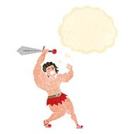 cartoon barbarian hero with thought bubble N10