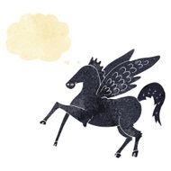 cartoon magic flying horse with thought bubble N3