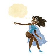 cartoon superhero woman pointing with thought bubble N9