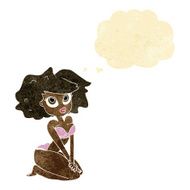cartoon woman wearing bikini with thought bubble N10