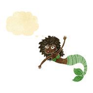 cartoon pretty mermaid waving with thought bubble N10