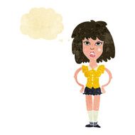 cartoon woman been in fight with thought bubble N10