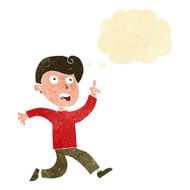 cartoon boy panicking with thought bubble N31