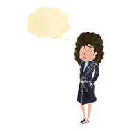 cartoon woman in trench coat with thought bubble N31