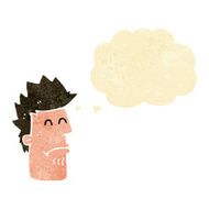 cartoon man feeling sick with thought bubble N10
