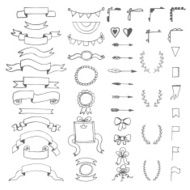 Set of hand drawn decorative elements Wedding design elements