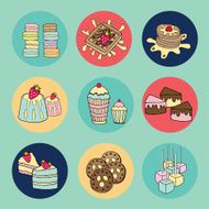 Bakery doodle menu icons in circle
