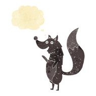 cartoon waving wolf with thought bubble N20