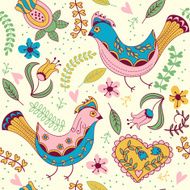 Seamless pattern with birds and flowers N6
