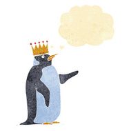 cartoon penguin wearing crown with thought bubble N3