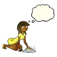 cartoon cinderella scrubbing floors with thought bubble N10