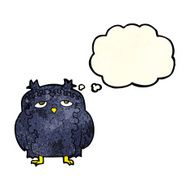cartoon wise old owl with thought bubble N9