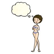 cartoon retro woman in bikini with thought bubble N10