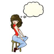 cartoon woman striking pose with thought bubble N11