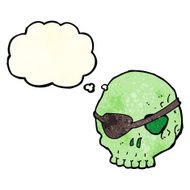 cartoon skull with eye patch thought bubble N11