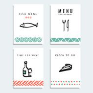 Set of resaturant menu cards food line sketch icons vector
