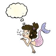 cartoon pretty mermaid with thought bubble N44