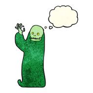 cartoon waving halloween ghoul with thought bubble N10