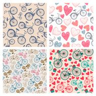 vector set of hand drawn vintage seamless bicycle patterns