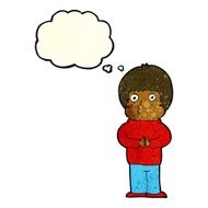 cartoon shy boy with thought bubble N21