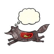 cartoon wolf with mouse in belly thought bubble N6